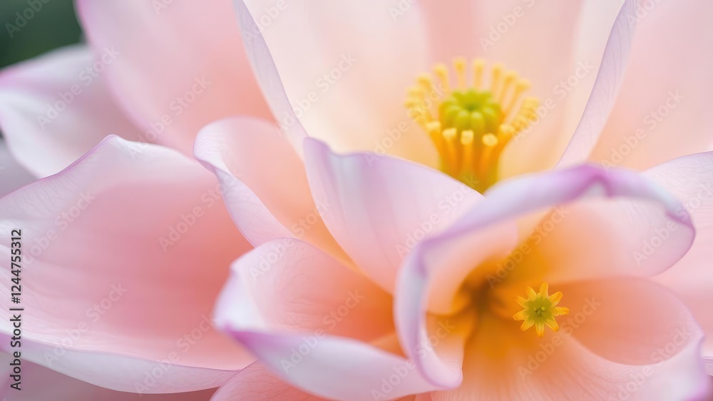 Fototapeta premium Soft petals unfolding from a delicate yellow center, cheerful blossoms, bumblebees