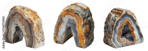 Isolated agate stone showcasing unique patterns and colors on a transparent background