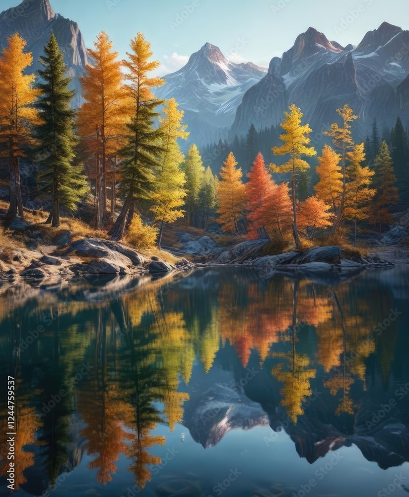 Reflections of trees and mountains in a serene lake, nature, serenity, peaceful Reflections of trees and mountains in a serene lake, nature, serenity, peaceful