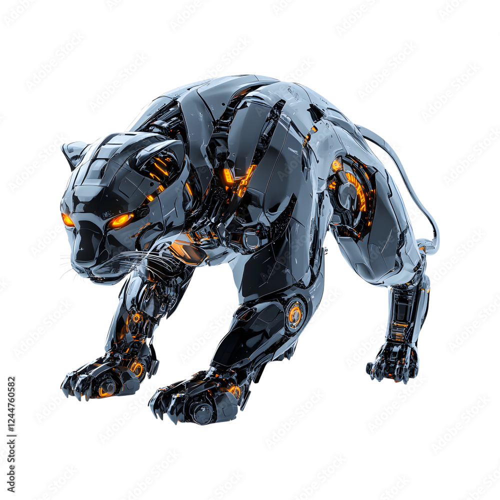 Robotic Panther with Sharp Angular Features Isolated on Transparent Background Robotic Panther with Sharp Angular Features Isolated on Transparent Background