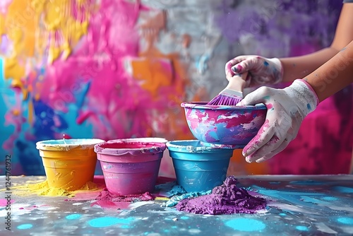 Tile adhesive mixed in bucket.
