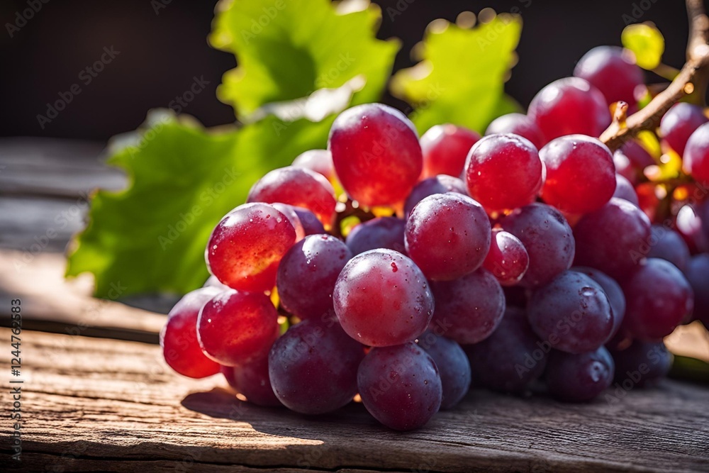 Fresh red grapes on wood table Fresh red grapes on wood table