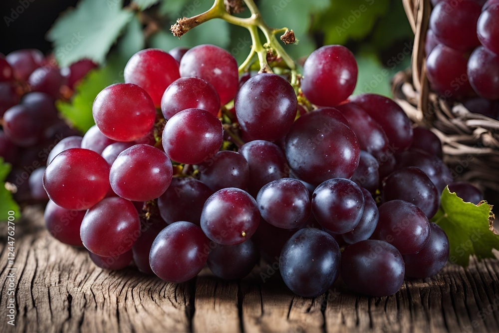 Fresh red grapes on wood table Fresh red grapes on wood table