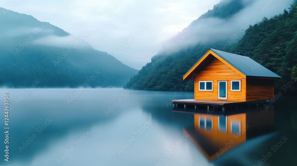 Fototapeta premium Future living real estate and house by the lake serene environment