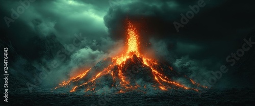Fiery Volcanic Eruption at Night Dramatic Lava Flow