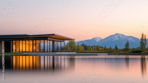 Future living ultramodern house by the lake for real estate dreams