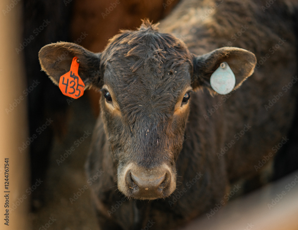 Black Angus calf at a farm in rural Kansas