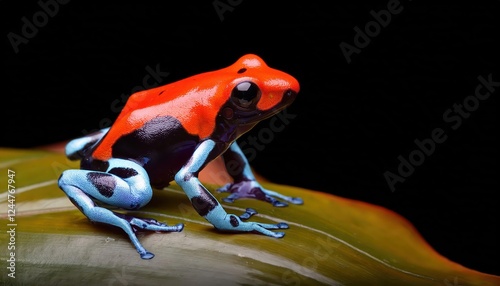 Vivid Silverstones Poison Frog Ameerega silverstonei in Tropical Rainforest Environment, Showcasing Bright Colors and Exotic Textures in a Closeup Composition photo