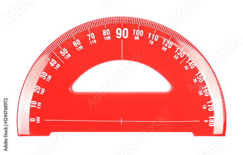 Red semicircle transparent ruler isolated on white, with clipping path