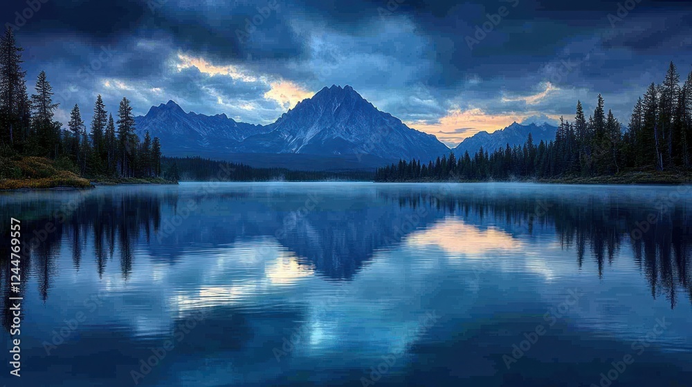 Serene mountain lake sunrise reflection Serene mountain lake sunrise reflection