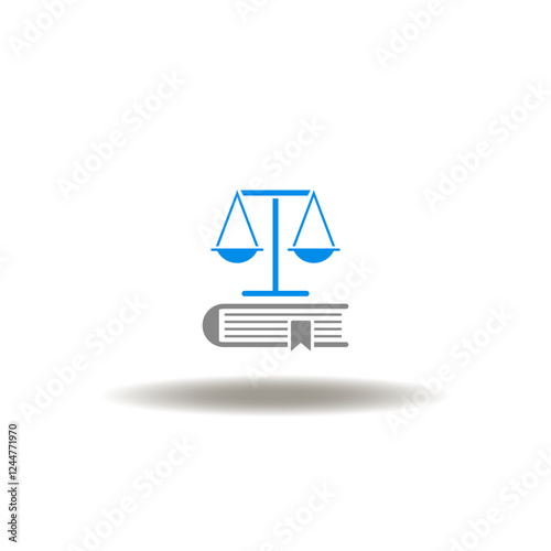 Vector illustration of book with sclaes balance. Symbol of anti-corruption. Icon of law, legislation.
