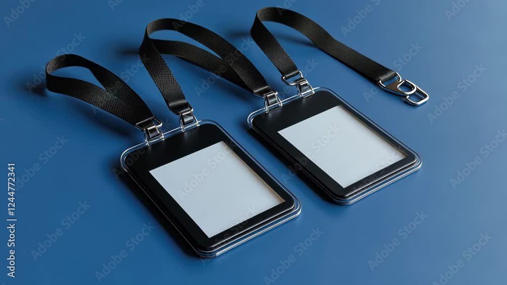 Lanyard movement and minimalist id card display on blue minimalist background
