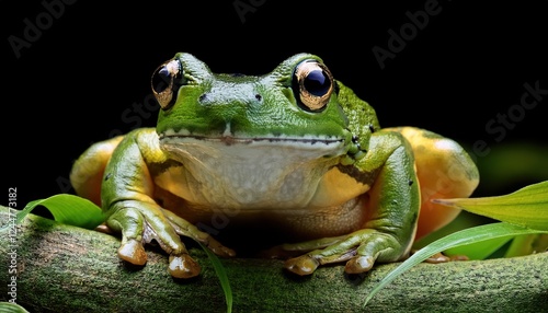 Vibrant Tropical Encounter A Southeast Asian Garden Frog, Bufo Melanostictus, Basking Amongst the Exotic Flora of Indonesias Lush Rainforest. photo