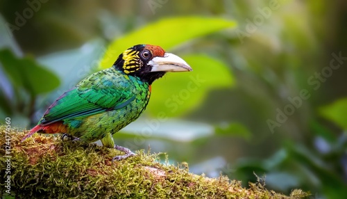 Stunning Spotflanked Barbet Tricholaema lacrymosa Amidst African Forests and Woodlands, Captured in La at