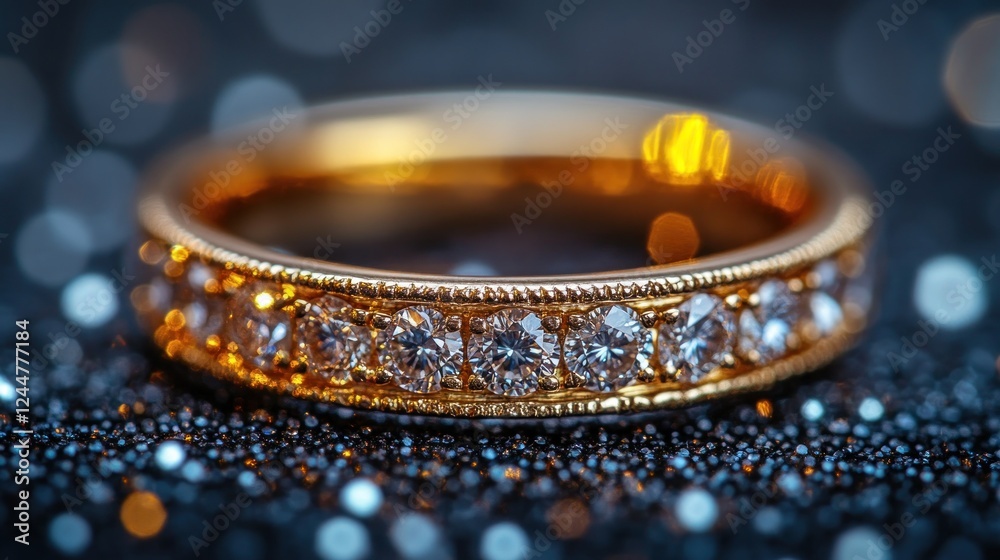 Sparkling gold diamond ring, dark bokeh Sparkling gold diamond ring, dark bokeh