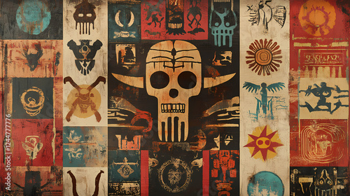 A museum exhibit showcased a tribes intricate tattoos, each symbol a forgotten language whispering tales of forgotten gods and ancient customs. Forgotten Languages & Glyphs. Illustration photo