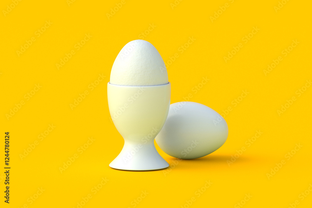 White eggs in holder on orange background. Natural food. Kitchen utensils. 3d render White eggs in holder on orange background. Natural food. Kitchen utensils. 3d render