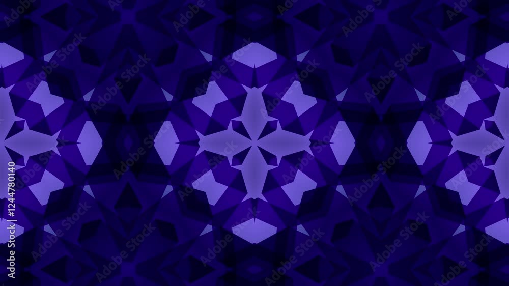 Abstract motion kaleidoscopic animation background. Kaleidoscope flower pattern. Dark blue artistic motion.