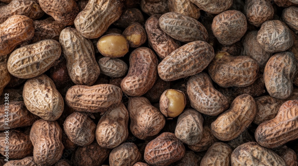 A Delicious Heap of Shelled Peanuts: A close-up captures a rich, textured pile of fresh peanuts, both shelled and in their natural shells, offering a rustic, appetizing visual. A Delicious Heap of Shelled Peanuts: A close-up captures a rich, textured pile of fresh peanuts, both shelled and in their natural shells, offering a rustic, appetizing visual.