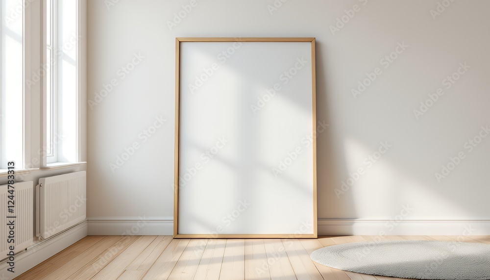 Fototapeta premium Blank Canvas Mockup Large Frame in Sunny Room