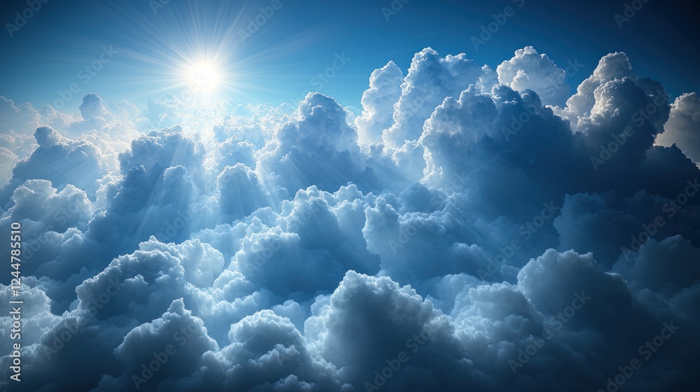 Naklejka premium Sunlit cloudscape above, aerial view