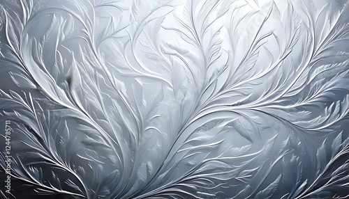 A frosty, radial pattern with intricate, feathery lines and a textured surface.