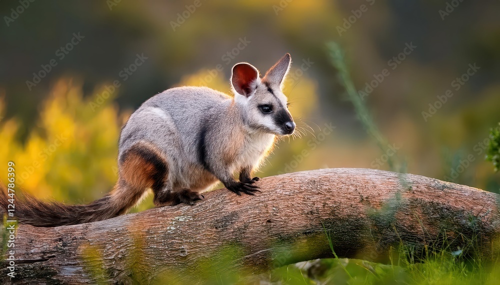 Naklejka premium Spotlight on the Elusive Brushtailed Phascogale amidst Vibrant Tropical Rainforest, Capturing the Mystery and Beauty of Australias Wildlife.