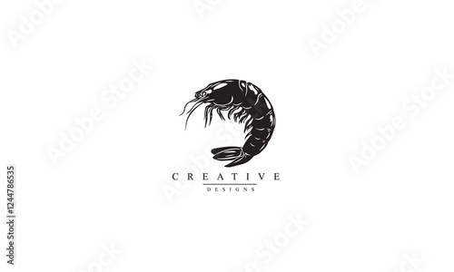 Tempura shrimp black vector icon white background 