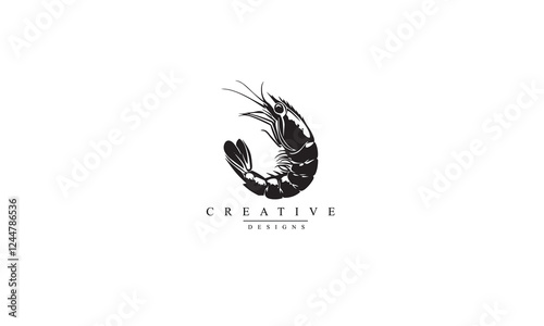 Tempura shrimp black vector icon white background 