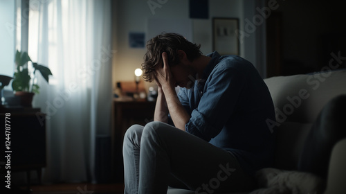 Depressed Man Sitting Alone, Feeling Overwhelmed and Hopeless