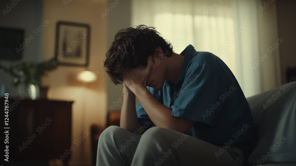 Hopeless Man Sitting Alone, Struggling with Stress and Sadness Hopeless Man Sitting Alone, Struggling with Stress and Sadness