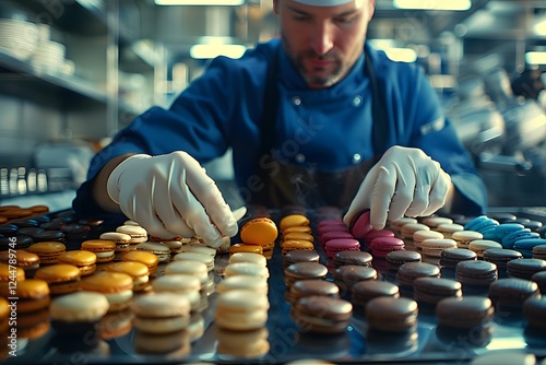 French pastry chef making macarons.