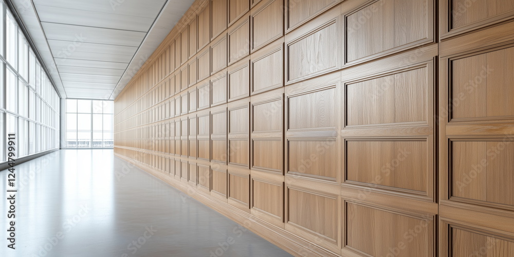 Obraz premium Classic premium luxury wood paneling wall background or texture. Highly crafted wood paneling wall, with a frame and column pattern, Extra wide format.