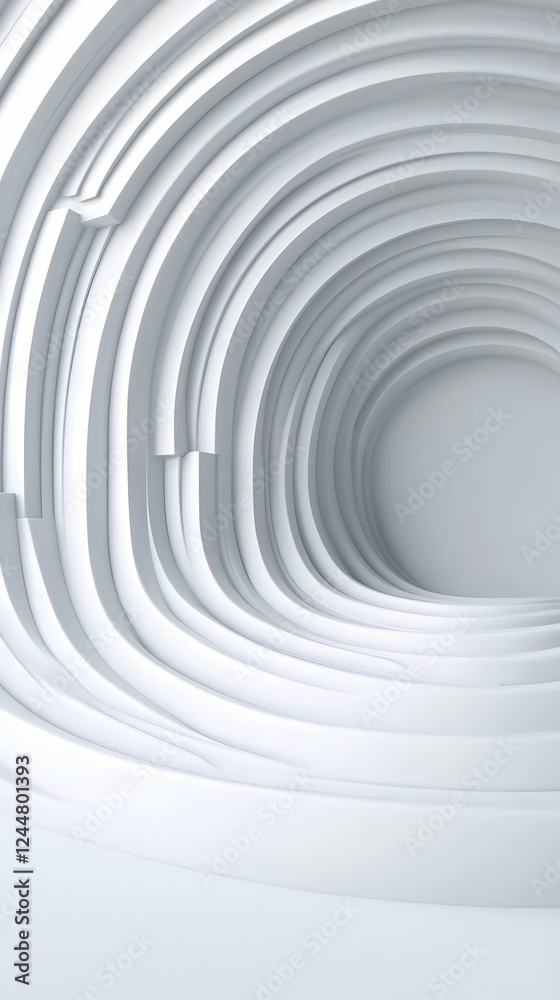 Fototapeta premium Abstract 3D White Circular Tunnel Creates a Smooth and Elegant Minimalist Design.