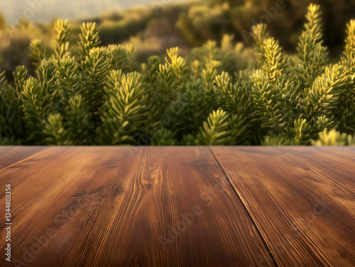 Empty wooden table top with...