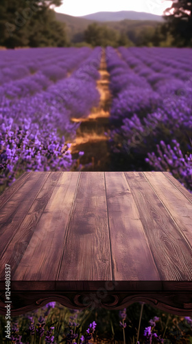 Empty Wooden Table Top with...