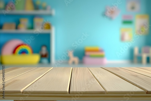 Empty Wooden Table Top with...