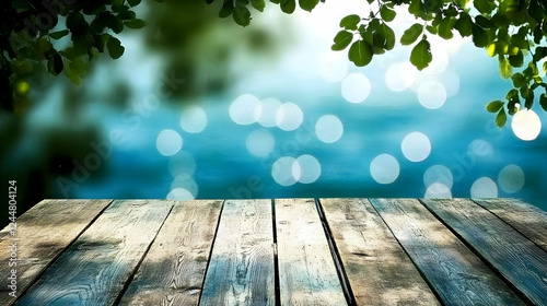 Empty Wooden Table Top with...