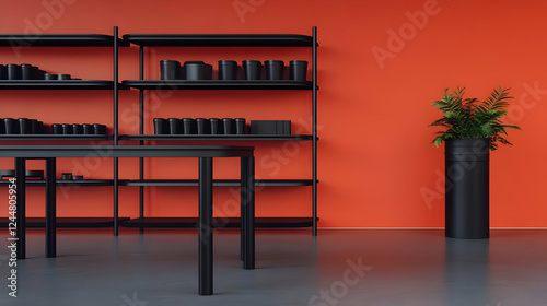 Black shelving unit and tab...