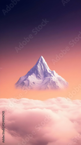 Snowy mountain peak rises a...