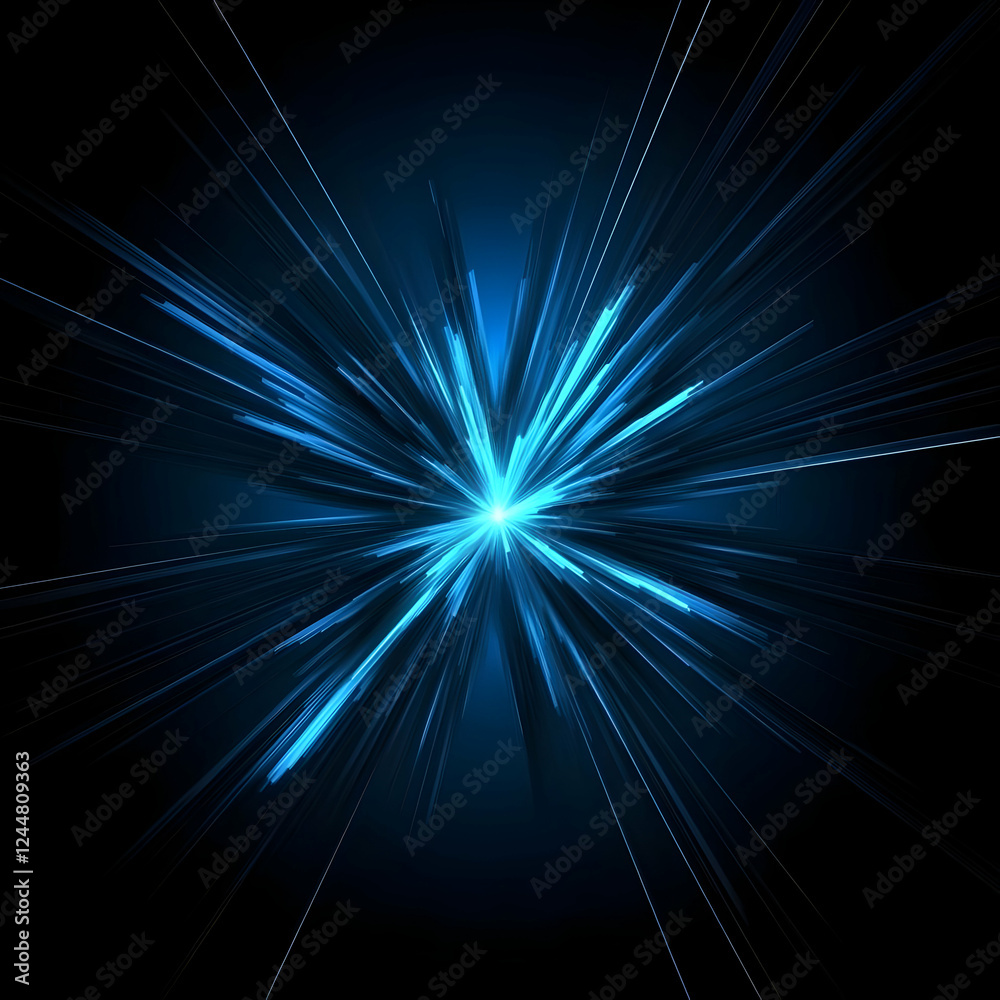 Abstract Blue Light Rays Burst from Center on Dark Background Abstract Blue Light Rays Burst from Center on Dark Background