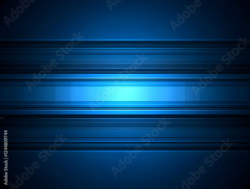 Abstract Blue Background with Horizontal Lines and Glowing Center Creates a Modern Design.