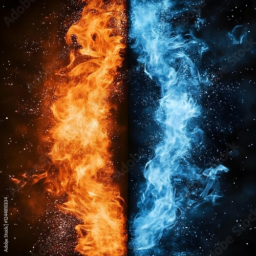 Fiery Orange and Icy Blue F...