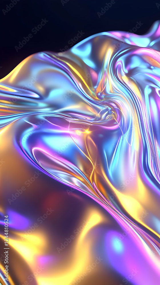 Obraz premium Iridescent Flowing Fabric Shows a Spectrum of Colors Gracefully in Abstract Background.