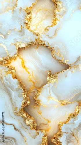Abstract White and Gold Marble Texture Background Creates a Luxurious and Elegant Design.