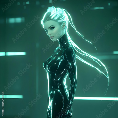 Futuristic Female Cyborg Po...
