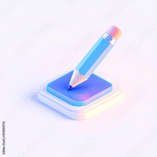 3d Pencil Icon on Square Button Digital Art