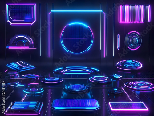 Futuristic Neon Room with G...