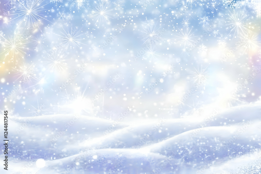 Sparkling Snowdrifts Glimmer Under a Sky Filled with Snowflakes and Starbursts Gently Beautifully Sparkling Snowdrifts Glimmer Under a Sky Filled with Snowflakes and Starbursts Gently Beautifully
