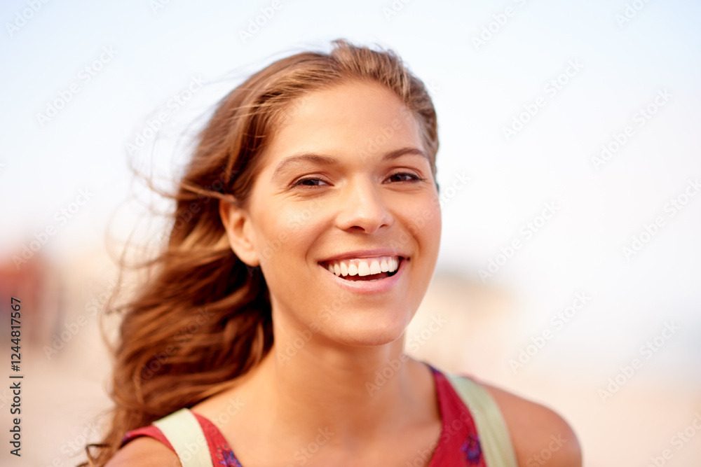 Outdoor, woman and happy in portrait for adventure, travel destination and satisfaction for summer. Vacation, female person and tourist with confidence for holiday, tourism and sightseeing in Florida Outdoor, woman and happy in portrait for adventure, travel destination and satisfaction for summer. Vacation, female person and tourist with confidence for holiday, tourism and sightseeing in Florida
